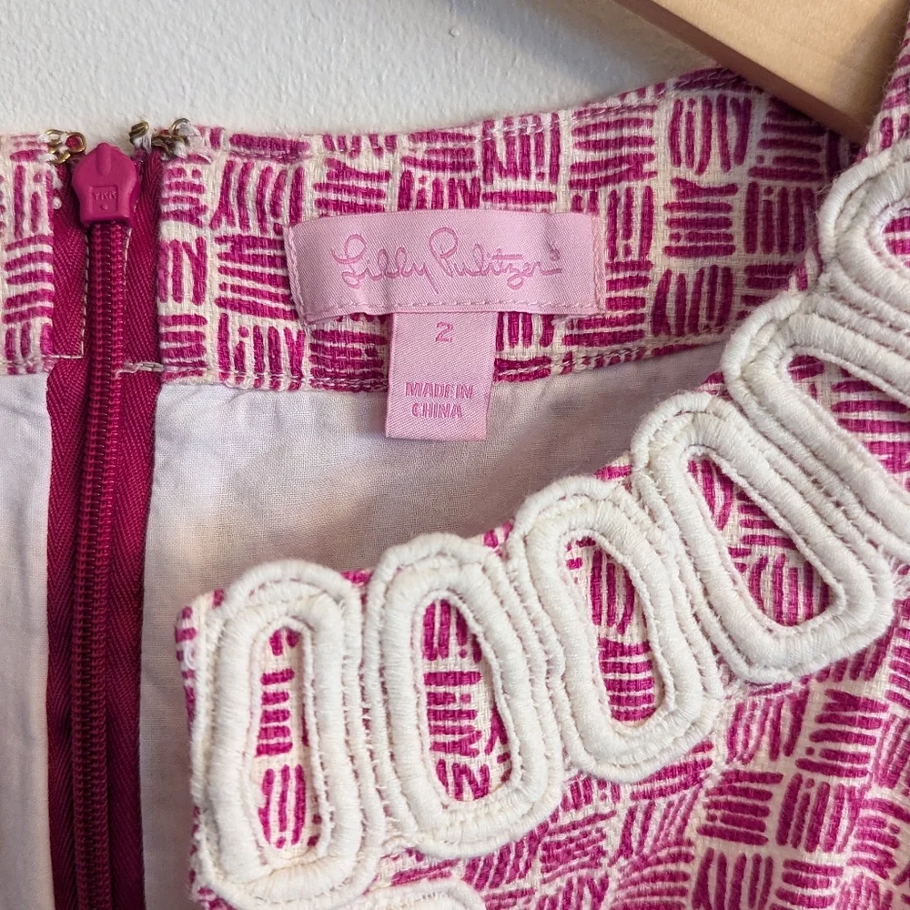 Lilly Pulitzer Sleeveless Shift Dress V Neck Pink White Embroidered - Picture 6 of 6